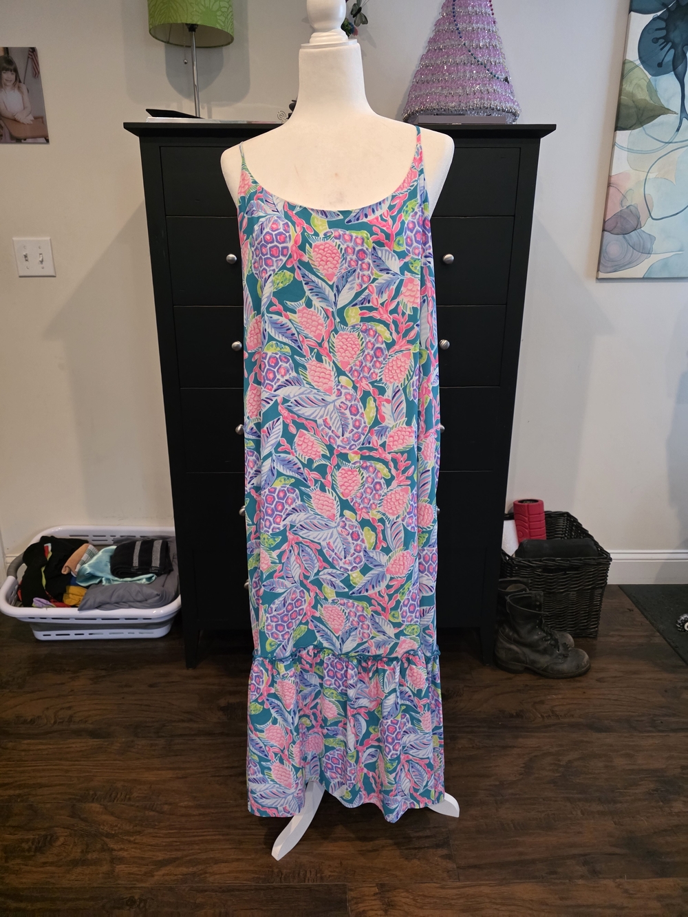 Lilly Pulitzer Pink Blue Green Floral Midi Dress